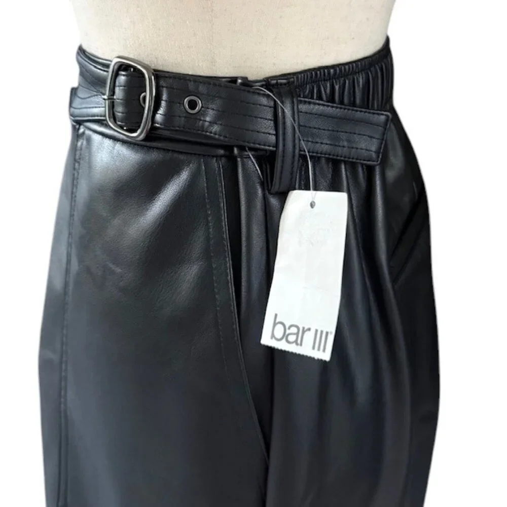 Bar III Faux-Leather Pants Black Adjustable Waist Wide Leg Pocket XL MSRP$99 NWT - Picture 6 of 14